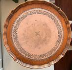 Eiken bijzettafel met leer ingelegd blad, Gebruikt, Rond, Hout, Ophalen