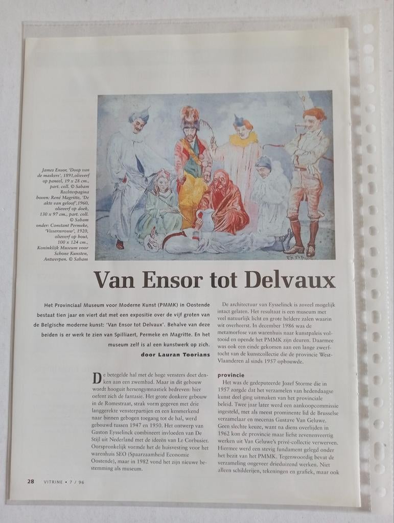 James Ensor Paul Delvaux Leon Spilliaert Magritte Permeke, Ophalen of Verzenden, 1980 tot heden, Knipsel(s)