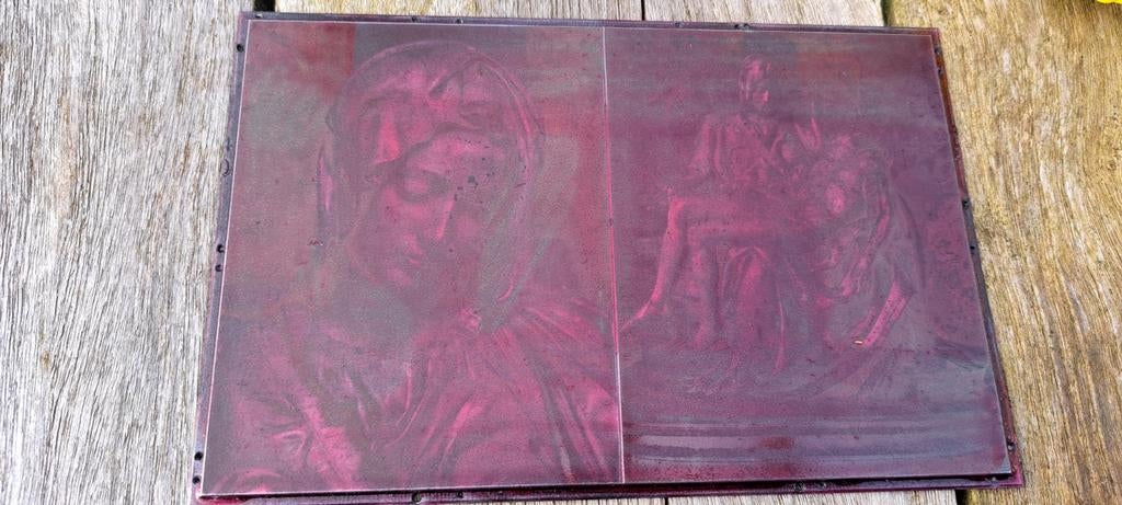 Antieke religieuze ets plaat Pietà van Michelangelo, Antiek en Kunst, Ophalen, Ets, Religie, Origineel