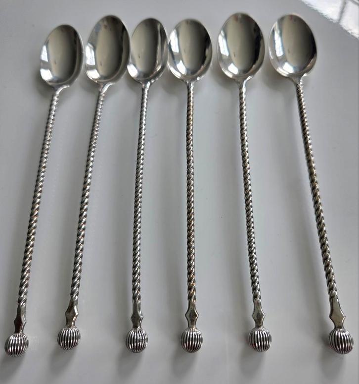 6 zilveren ijs/longdrink/latte lepel getorste dessert 16,5cm, Antiek en Kunst, Antiek | Bestek, Ophalen of Verzenden