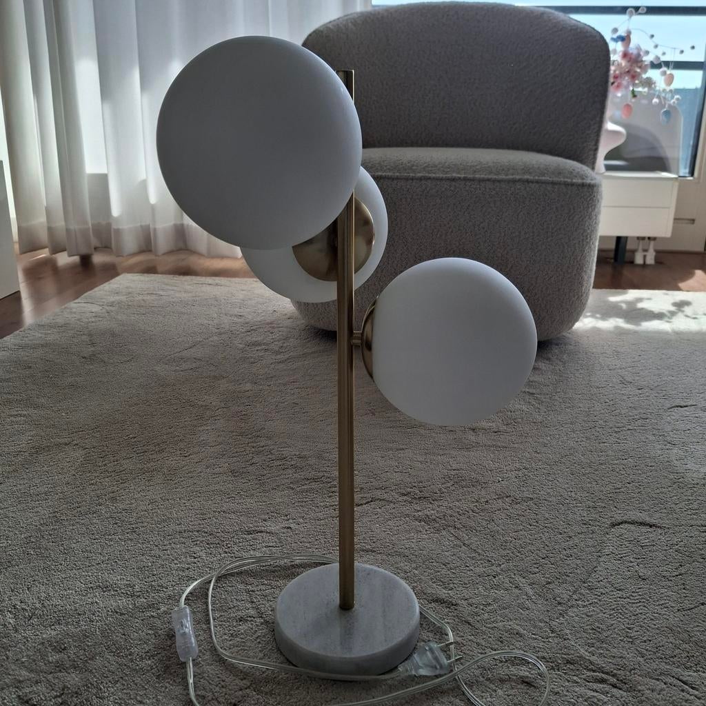3 x bollen schemerlamp wit/marmer, Ophalen, Zo goed als nieuw, Minder dan 100 cm
