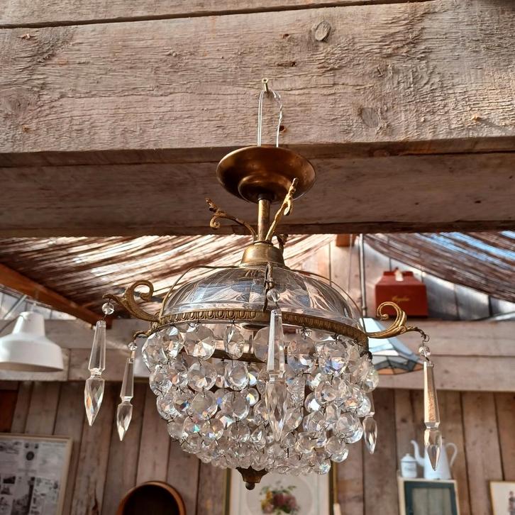 Empire style lamp met glazen pegels/hanglamp, Antiek en Kunst, Curiosa en Brocante, Ophalen
