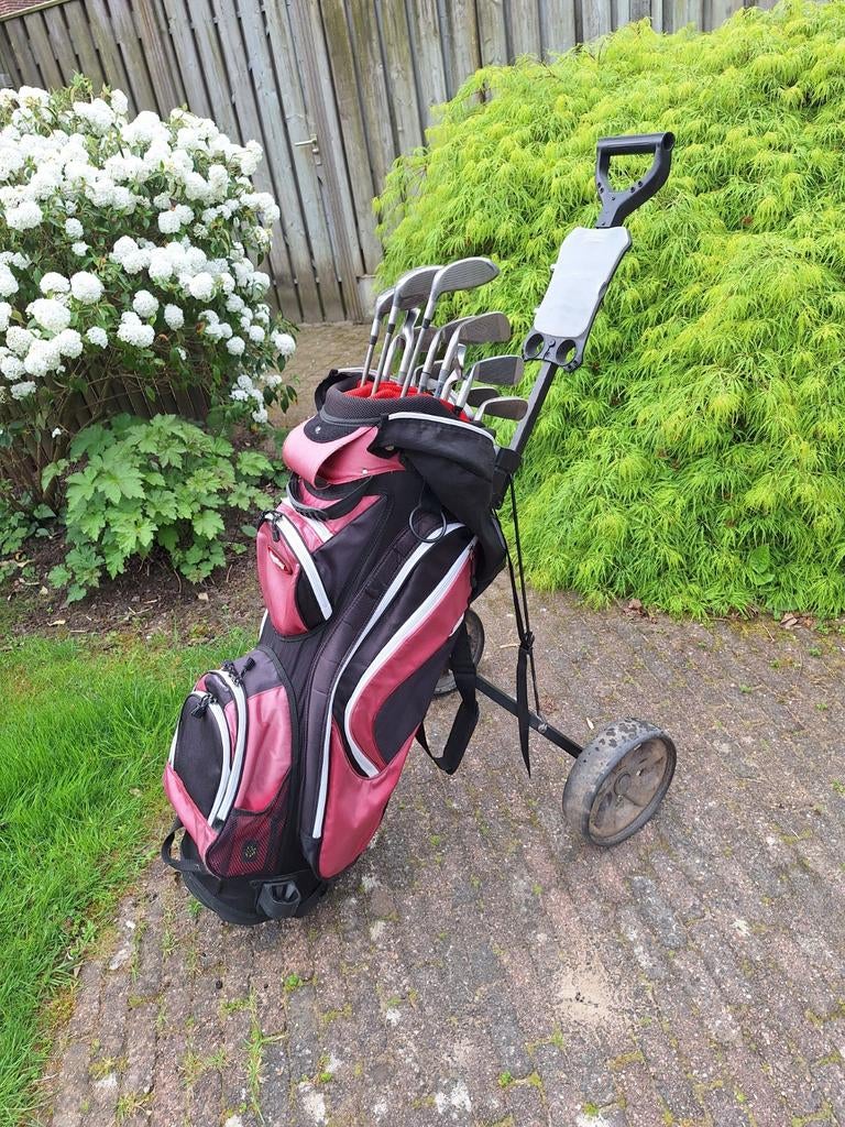 Dames golfset graphite shafts r.h met golftrolley, Ophalen, Gebruikt, Set