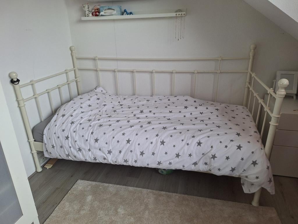Eenpersoonsbed met stalen frame - wit, Ophalen, Eenpersoons, Metaal, 90 cm