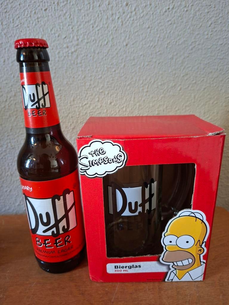 Duff Beer fles en The Simpsons bierglas set, Ophalen, Nieuw, Flesje(s), Overige merken