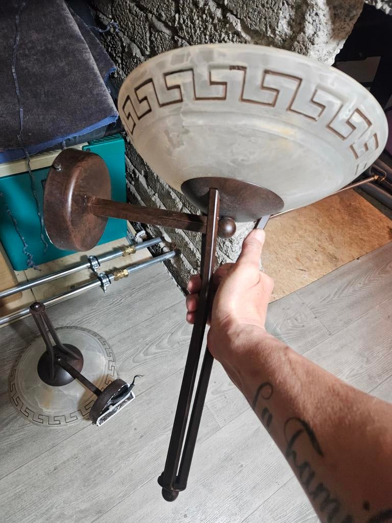 2x Wandlampen met Grieks patroon, zo goed als nieuw, Ophalen, Zo goed als nieuw, Glas, Klassiek, Grieks, Sfeervol