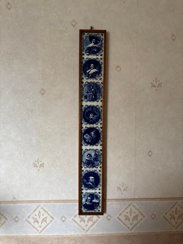 Delfts blauw tegeltableau met portretten, Ophalen of Verzenden