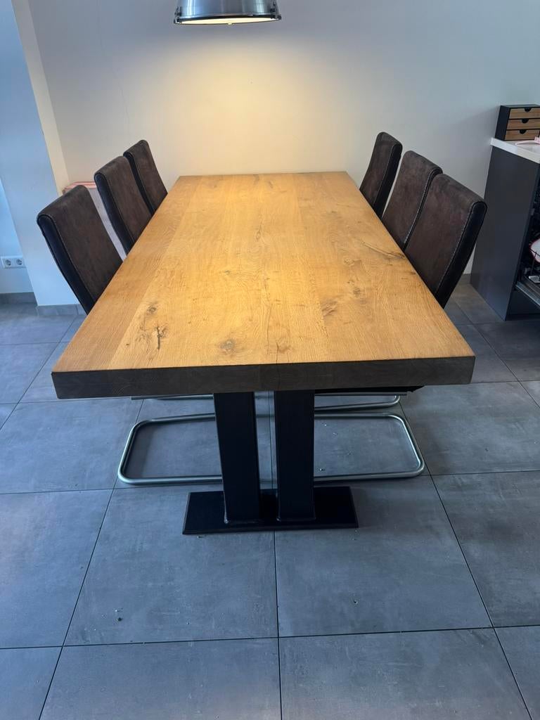 Eettafel / zware eikenhouten eettafel / industrieel / tafel, Ophalen, 200 cm of meer, 50 tot 100 cm, Zo goed als nieuw