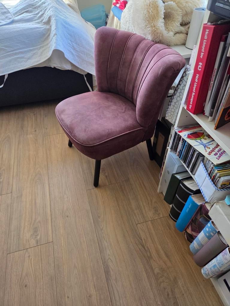 Cocktail stoeltje-bruin-alcantara, Huis en Inrichting, Stoelen, Ophalen, Gebruikt, Stof, Cocktail