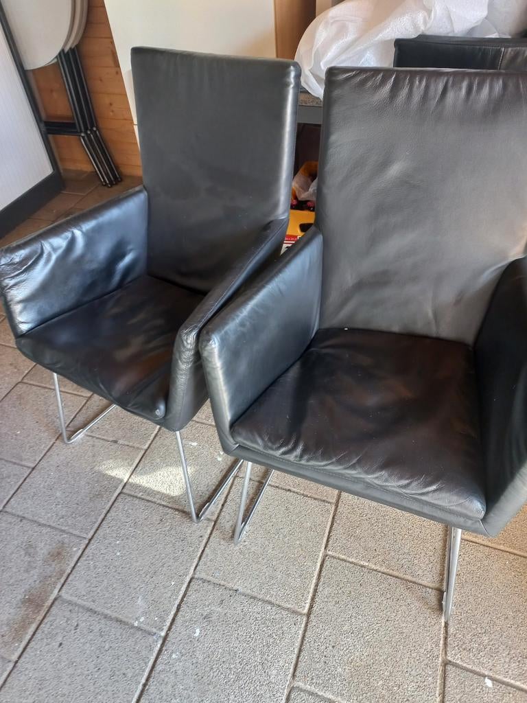 Te koop 4 stoelen zwart leer, Huis en Inrichting, Tafels | Eettafels, Ophalen of Verzenden, Rechthoekig, 50 tot 100 cm