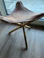 Unieke Mexicaanse leren kruk met bamboe onderstel, Ophalen, Bruin, Leer, Zo goed als nieuw