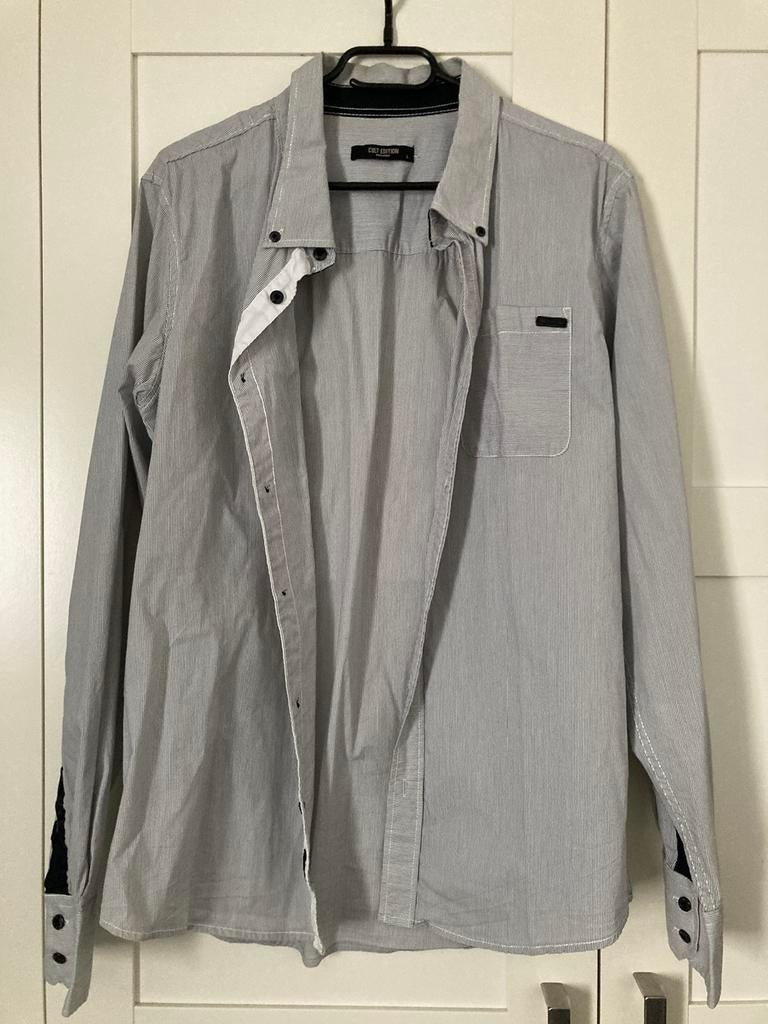 Grijs/Wit gestreept overhemd maat L, Kleding | Heren, Overhemden, Ophalen of Verzenden, Zo goed als nieuw, Grijs