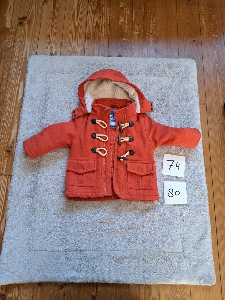 Oranje duffelcoat voor baby's - Maat 74 80, Kinderen en Baby's, Gebruikt, Jongetje of Meisje, Just Small, Ophalen of Verzenden