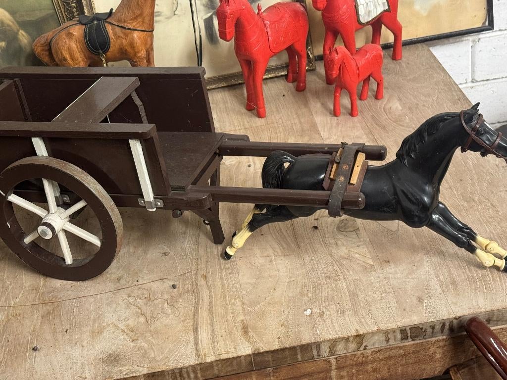 antieke paard met kar, Antiek en Kunst, Ophalen of Verzenden