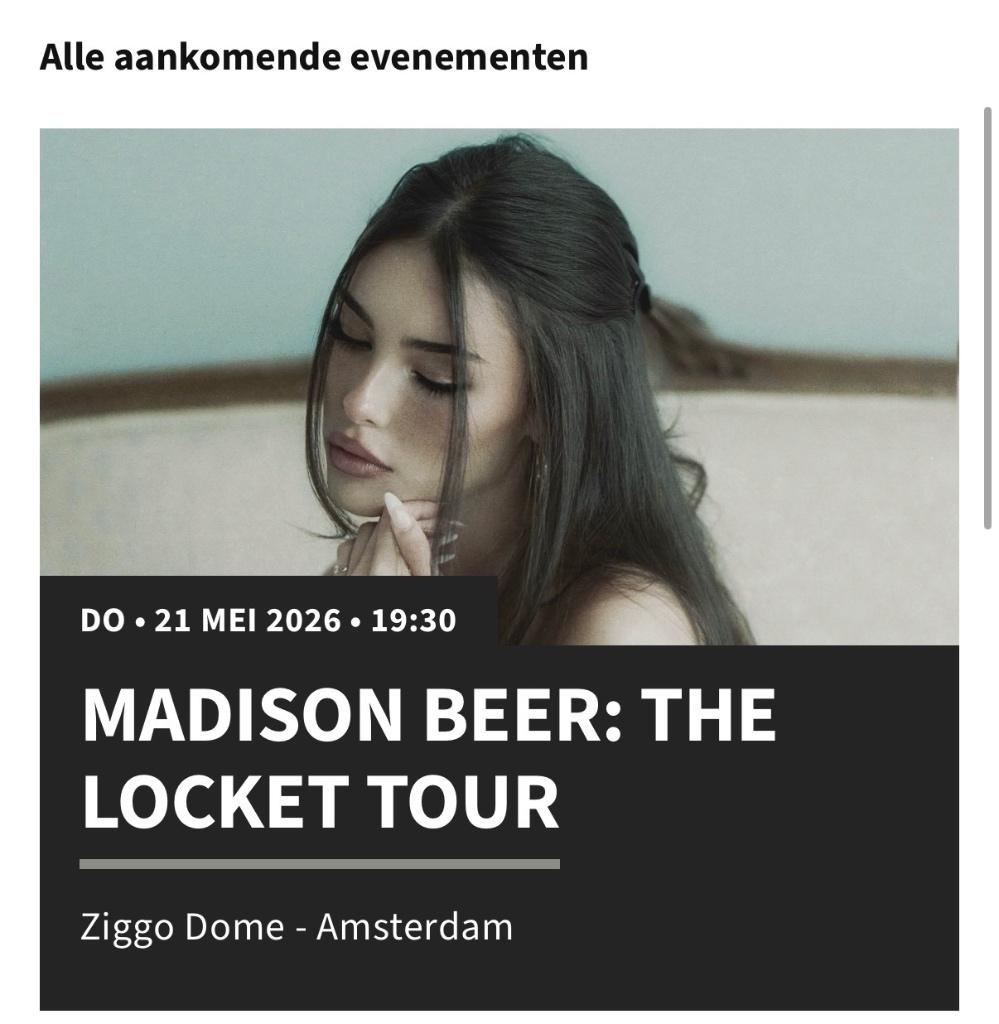 Madison Beer tickets Amsterdam 21 Mei 2026, Tickets en Kaartjes, Concerten | Pop, Drie personen of meer, Mei