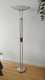 RVS staande lamp met leeslamp, dimbaar + reserve lamp, Ophalen, Gebruikt, Glas, Modern
