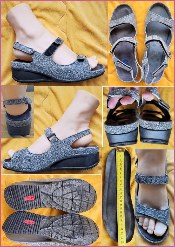 WOLKY grijze leren sandalen maat 37 zgan, Kleding | Dames, Schoenen, Zo goed als nieuw, Sandalen of Muiltjes, Grijs, Ophalen of Verzenden