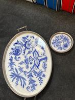 Blauw-wit porseleinen schaal met metalen rand + schaaltje, Antiek en Kunst, Ophalen