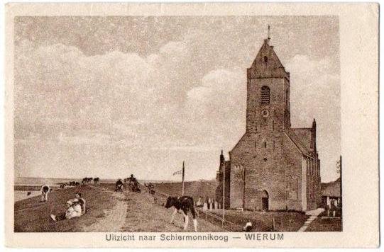 Wierum met Mariakerk uitzicht Schiermonnikoog terpdorp, Verzenden, 1920 tot 1940, Ongelopen, Friesland