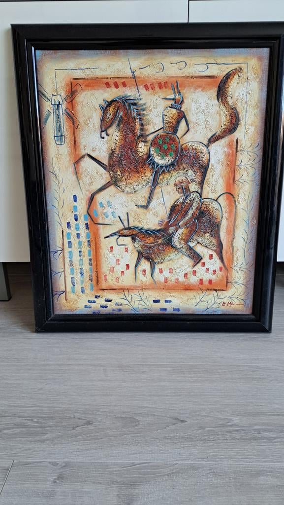 Uniek Schilderij: Ruiter te Paard en Stier, Ophalen