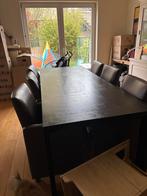 Eettafel met 6 stoelen op wieltjes, Huis en Inrichting, Ophalen, Gebruikt, 50 tot 100 cm, Vijf personen of meer