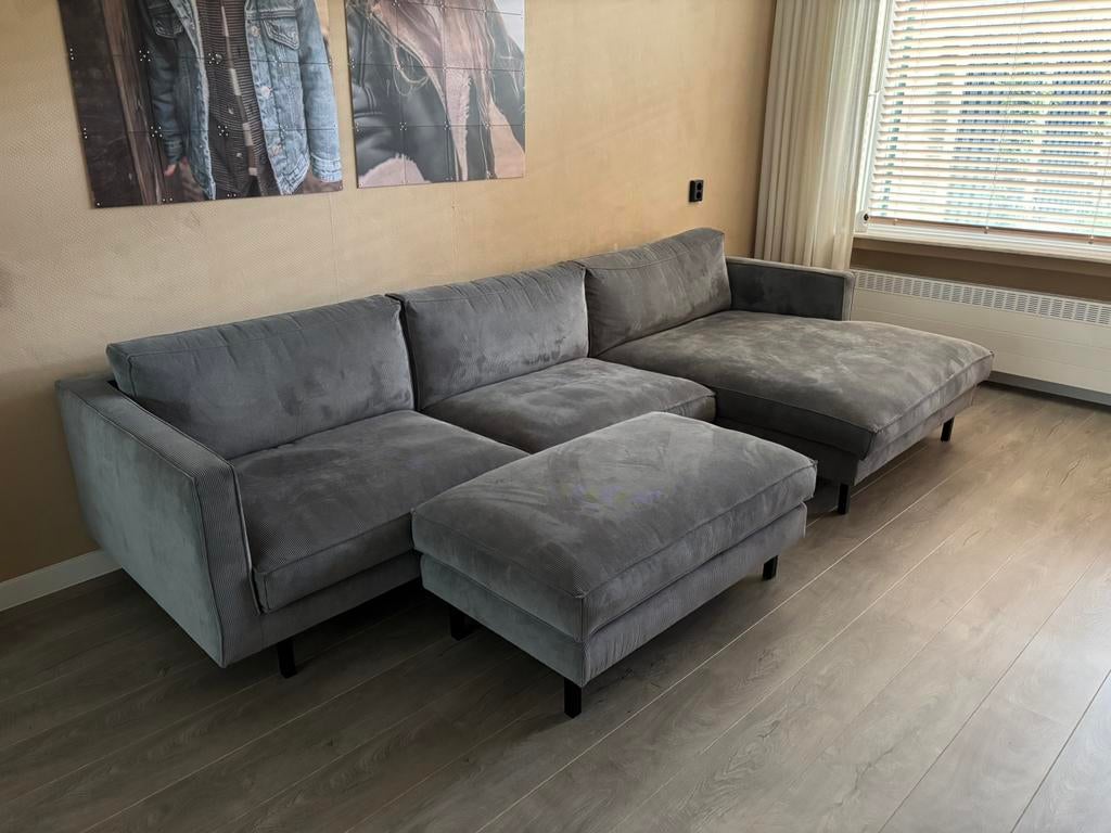 Bank inclusief hocker, Huis en Inrichting, Banken | Bankstellen, Ophalen, Gebruikt, Vierpersoons of meer, Stof