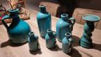 H&S COLLECTION vazen en kruikjes. Turquoise. Craquelé. NIEUW, Overige kleuren, Aardewerk of Porselein, Ophalen of Verzenden, Zo goed als nieuw
