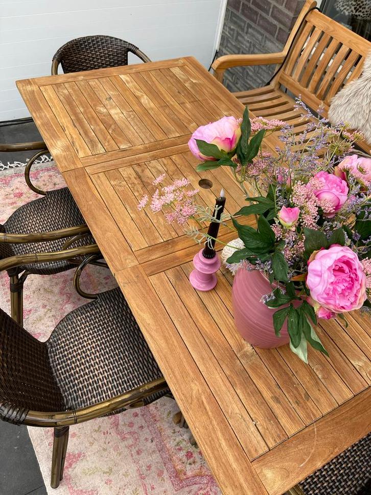 Hardhouten tuintafel, uitschuifbaar, Tuin en Terras, Tuintafels, Gebruikt, Rechthoekig, Hout, Ophalen