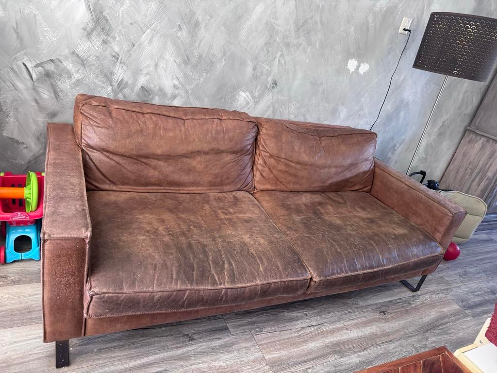 2 leren banken, Ophalen, Gebruikt, 150 tot 200 cm, Tweepersoons