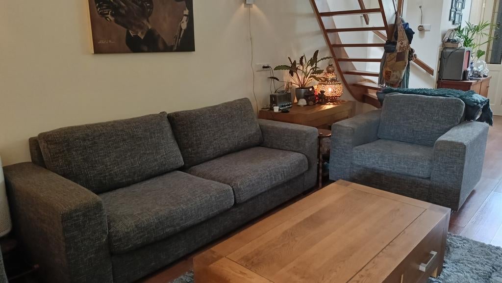 Grijze 3 zits bank en fauteuil den Bommel, Ophalen, Gebruikt