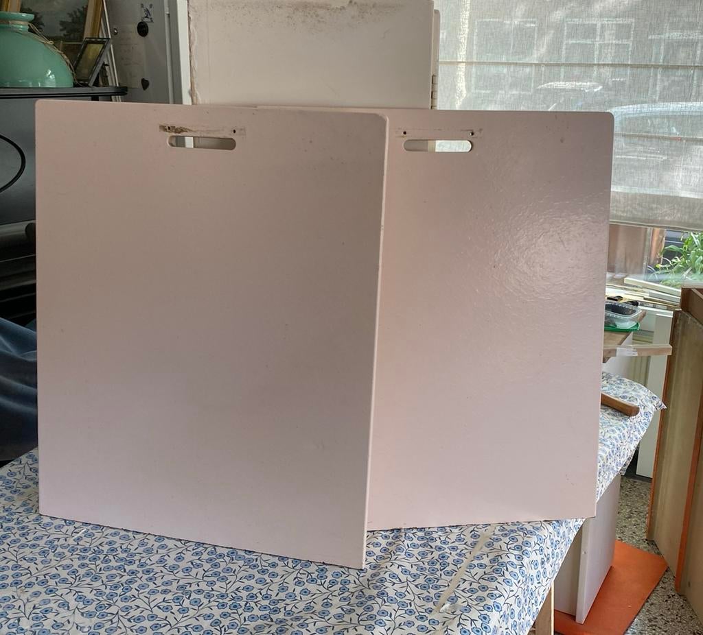 2 Piet Zwart kastdeurtjes jaren 30/40 voor onderkast, Crème, Gebruikt, Minder dan 25 cm, Minder dan 100 cm