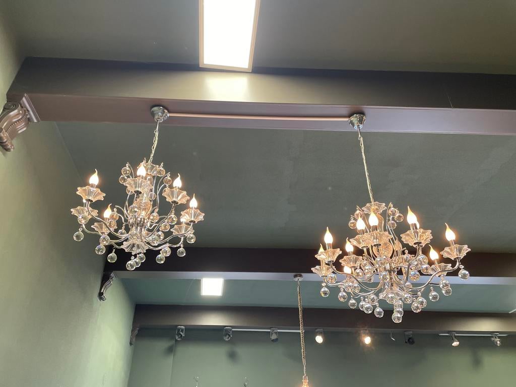 Kroonluchter 8 en 12 armen met kaarslampjes, Huis en Inrichting, Lampen | Kroonluchters, Ophalen, Gebruikt, Metaal