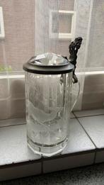 Bierpul antiek van 1900 met hert geetst in het glas., Ophalen of Verzenden