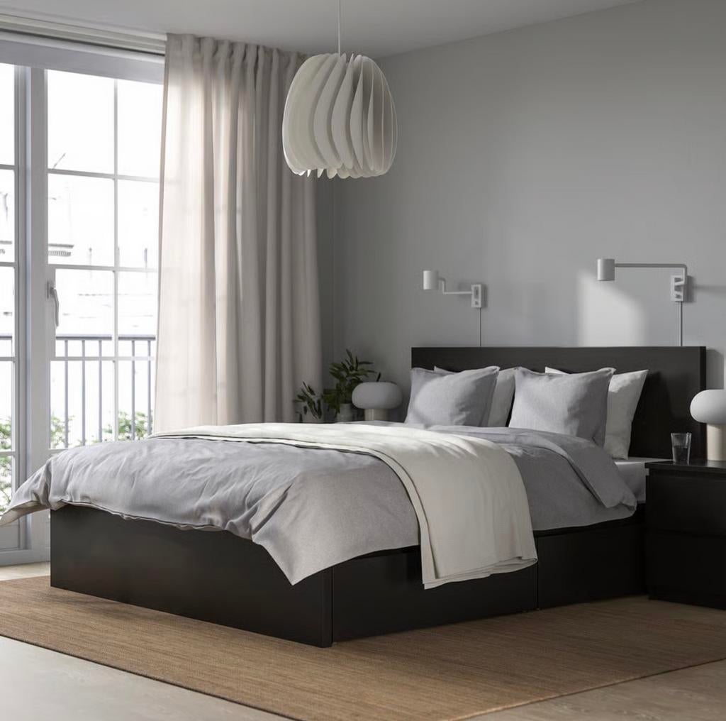 IKEA Malm bed zwartbruin 1.80m met 4 lades en Lönset, Huis en Inrichting, Slaapkamer | Bedden, Ophalen, Zwart, Tweepersoons, Zo goed als nieuw