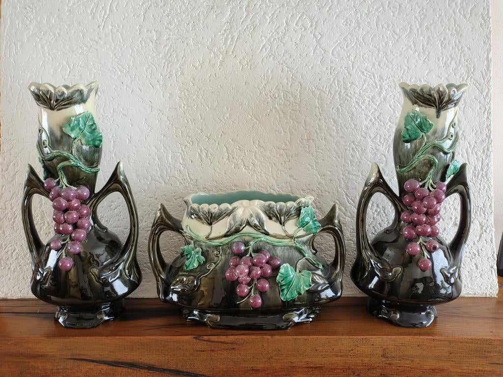 Set van 3 vazen met druivenmotief, kastenstel Vintage retro, Antiek en Kunst, Ophalen
