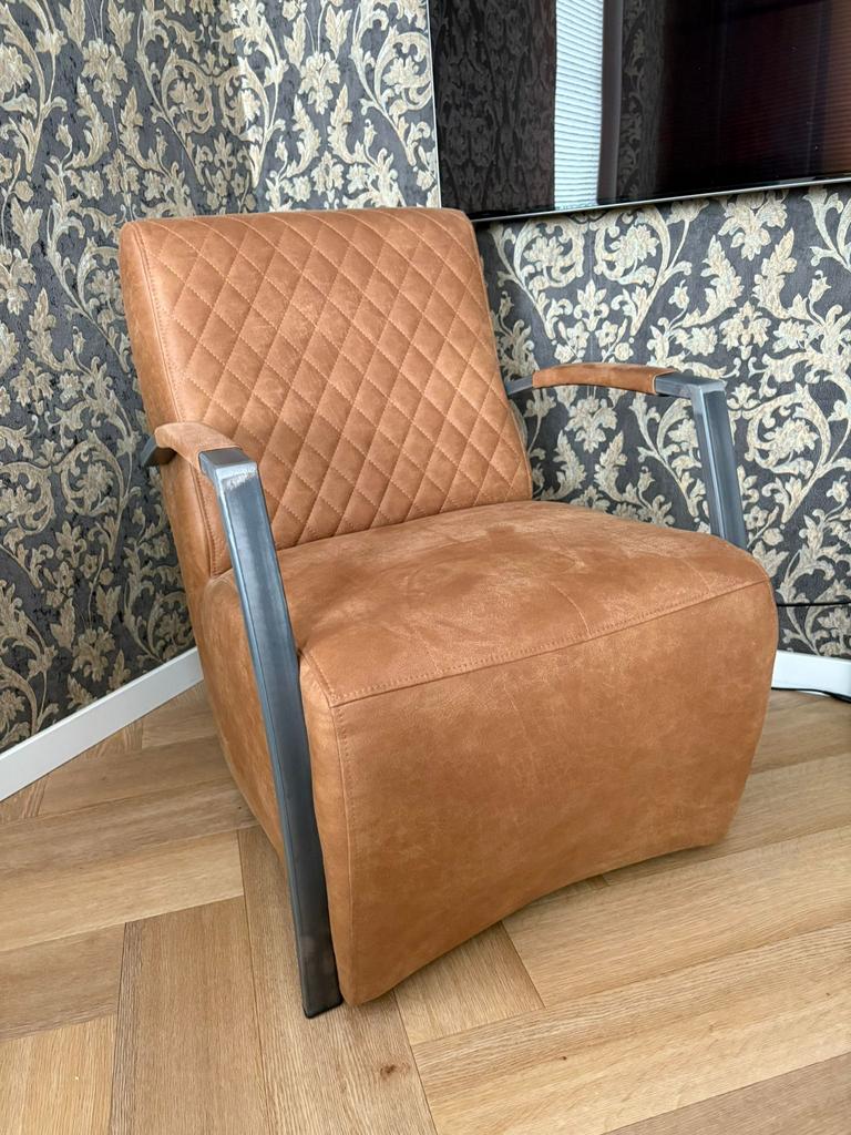 Cognac leren fauteuil, Ophalen, Nieuw, 75 tot 100 cm, 50 tot 75 cm