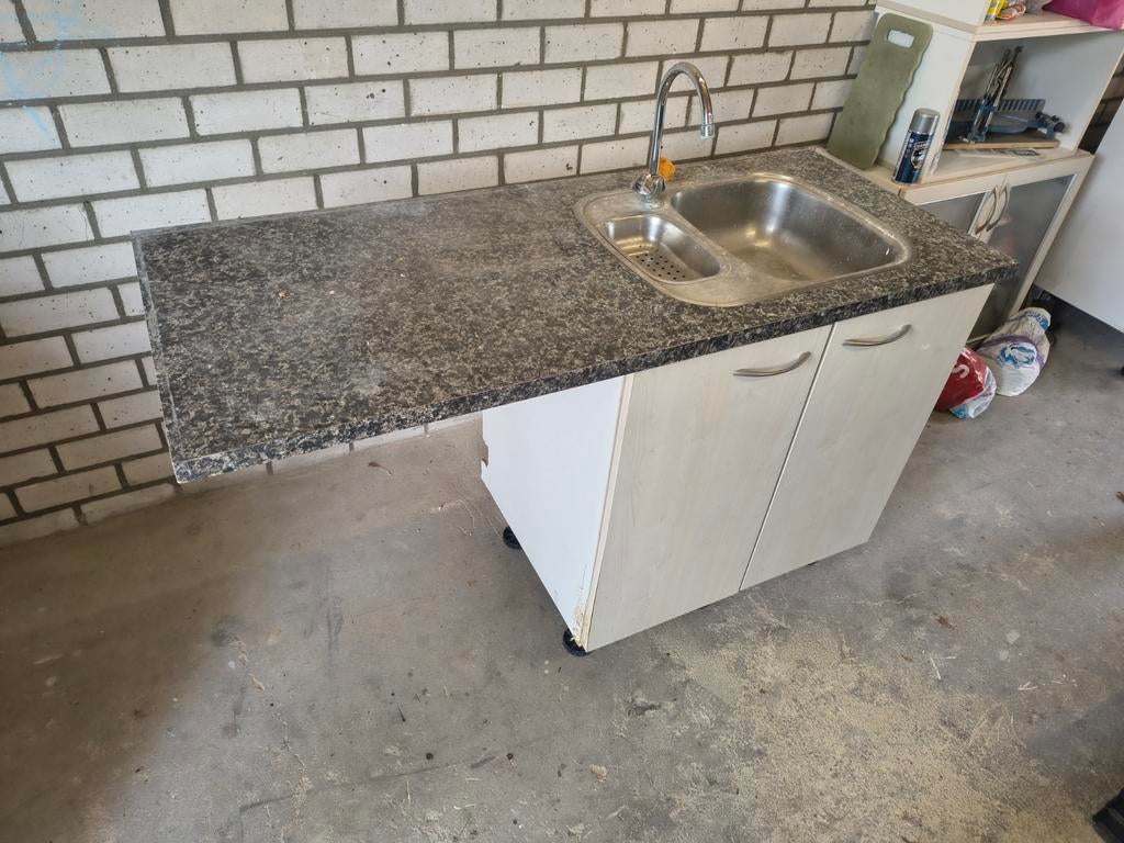 Keukenblok met wasbak en ruimte voor inbouwvaatwasser, Ophalen, Gebruikt, Overige kleuren, Hout