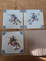 Set van 3 Delftse tegels met ruiters - Handgeschilderd, Antiek en Kunst, Ophalen of Verzenden