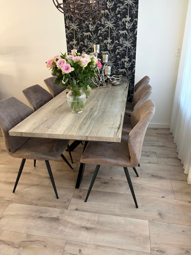 6 Eetkamerstoelen, Huis en Inrichting, Tafels | Eettafels, Ophalen, Zo goed als nieuw, Rond, 50 tot 100 cm