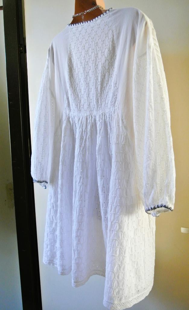 Tuniek wit helder open patroon broderie/kant India alijn M/L, Ophalen of Verzenden, Zo goed als nieuw, Maat 38/40 (M), Wit