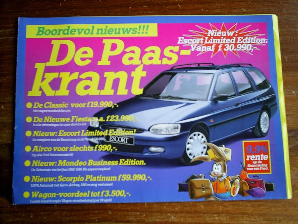 Ford Paaskrant o.a. Escort Cabrio 1996 8 pag., Verzenden, Zo goed als nieuw, Ford