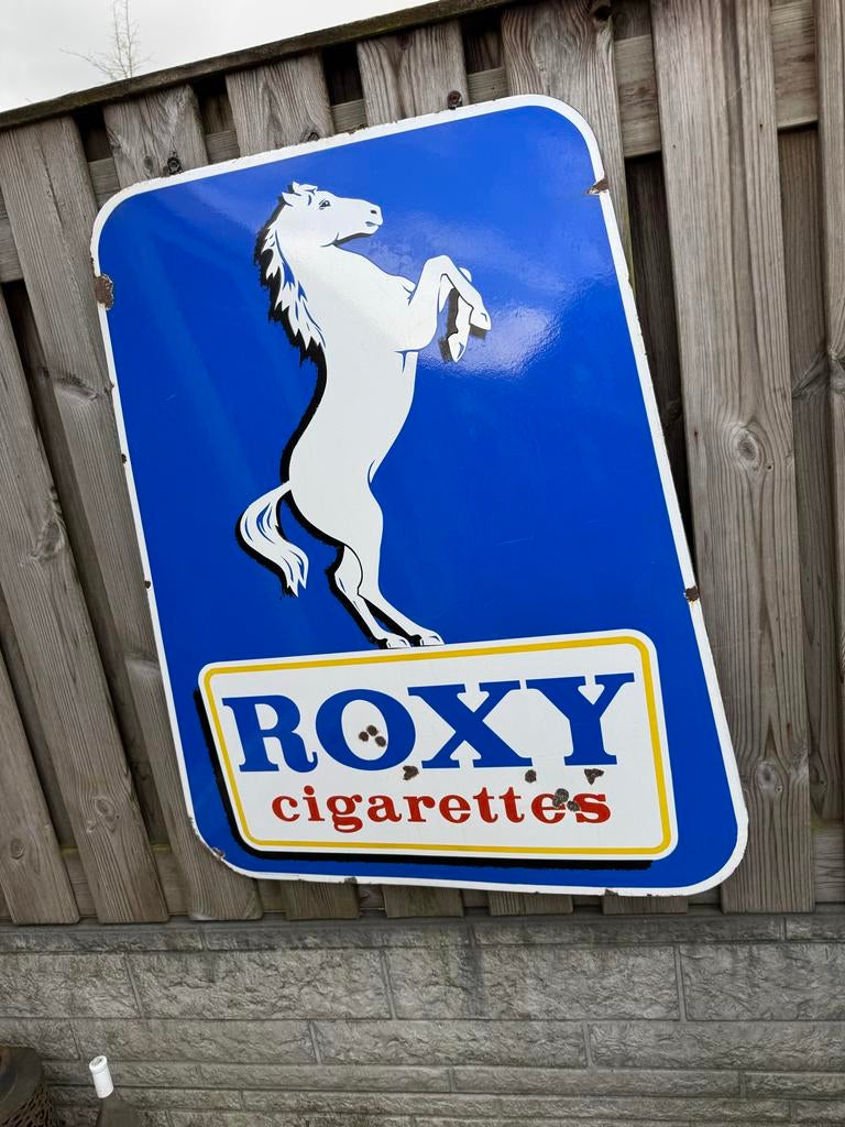 Groot ROXY sigaretten emaille reclamebord, Verzamelen, Ophalen, Reclamebord, Gebruikt, .