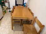 Massief houten eettafel met 6 stoelen, Ophalen, Zo goed als nieuw, 6 tot 8 stoelen