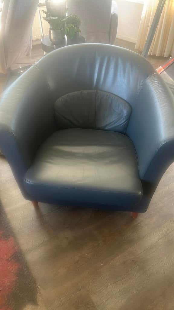 Donker grijze lederen fauteuil, Ophalen of Verzenden, Zo goed als nieuw, 75 tot 100 cm, 50 tot 75 cm