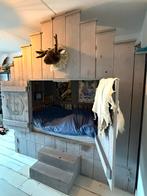 Stoer houten bedhuis met speelruimte en opslag 1persoons bed, Ophalen, 85 tot 100 cm, Gebruikt, Matras