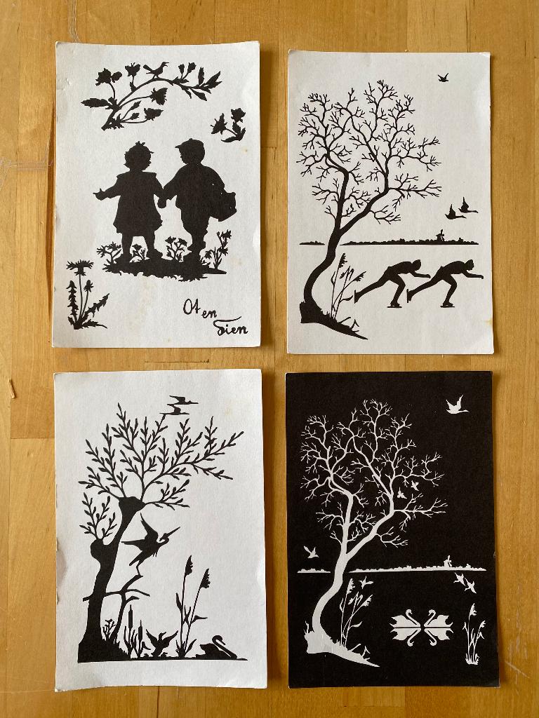 4 vintage anzichtkaarten met knipkunst print oa Ot en Sien, Ophalen of Verzenden, 1960 tot 1980, Ongelopen, Sterren en Beroemdheden