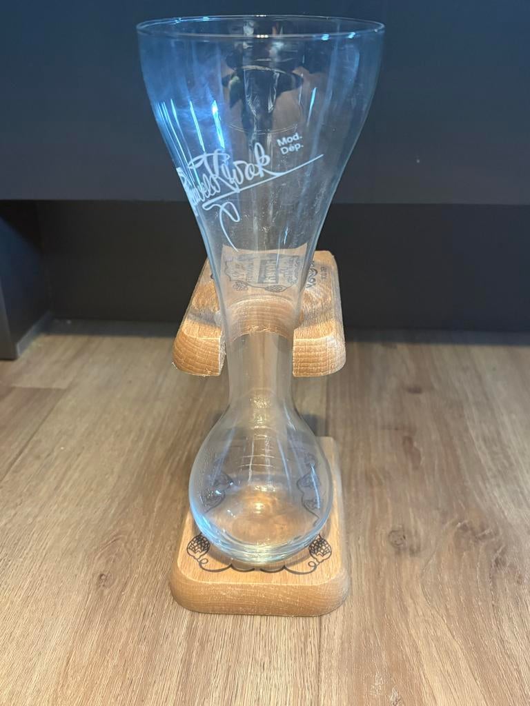 Kwak bierglas met houten houder, Verzamelen, Biermerken, Ophalen of Verzenden