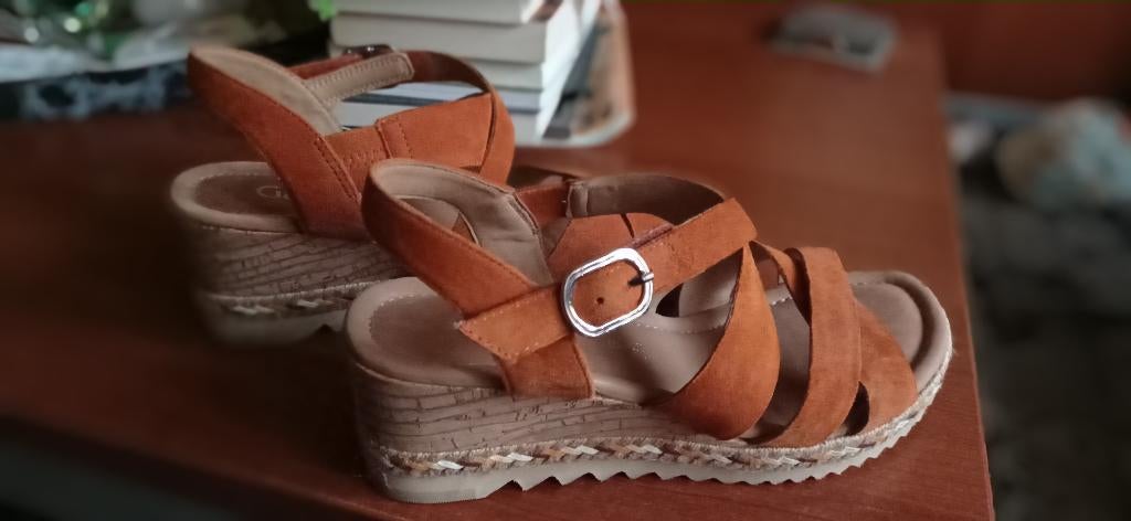 Gabor Comfort sandalen sleehak oranje, Ibiza style.Maat 7/12, Gabor, Nieuw, Oranje, Sandalen of Muiltjes