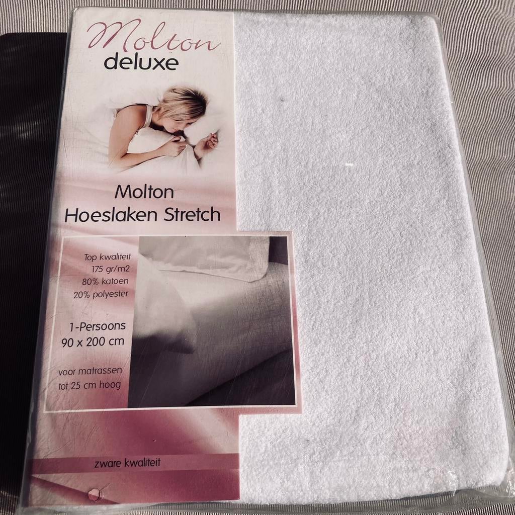 Molton hoeslaken stretch, Eenpersoons, Wit, Overige typen, Nieuw