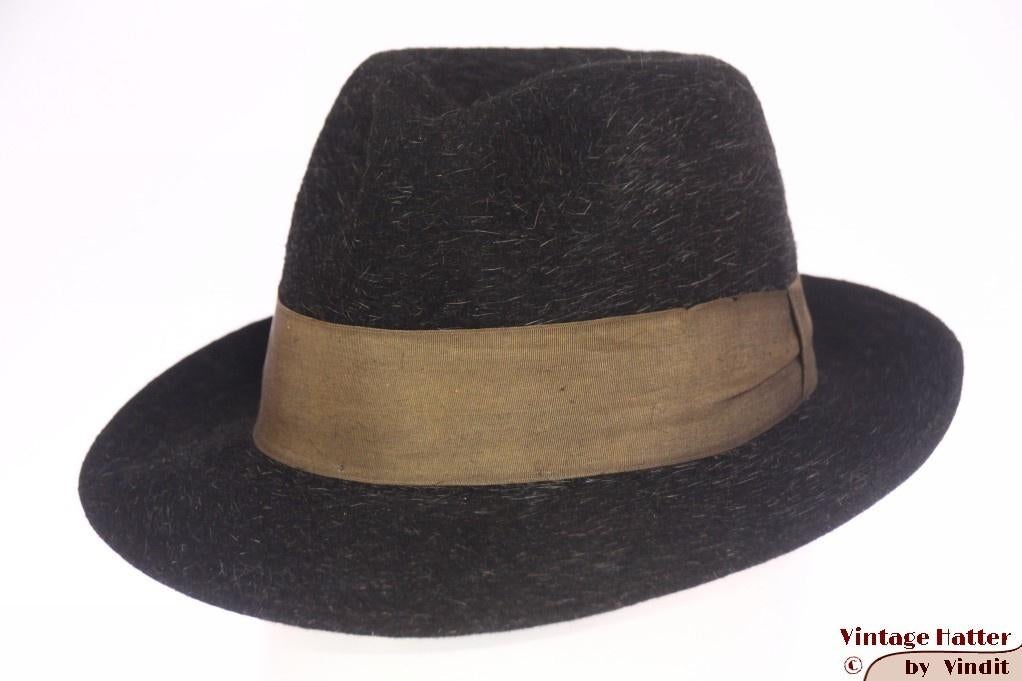 kleine Vintage Gleufhoed Rex Mohair donker grijs haarvilt 54, Kinderen en Baby's, Kinderkleding | Petten en Hoeden, 134 t/m 140